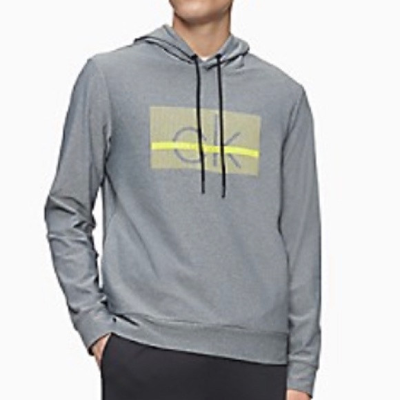 Calvin Klein Linear Logo Drawstring Hoodie, Gray M. - Picture 2 of 3
